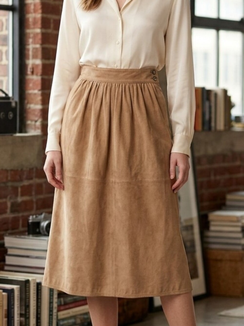 Vintage Saks Fifth Avenue Evan Picone Genuine Suede Maxi Skirt Size 4 Tan